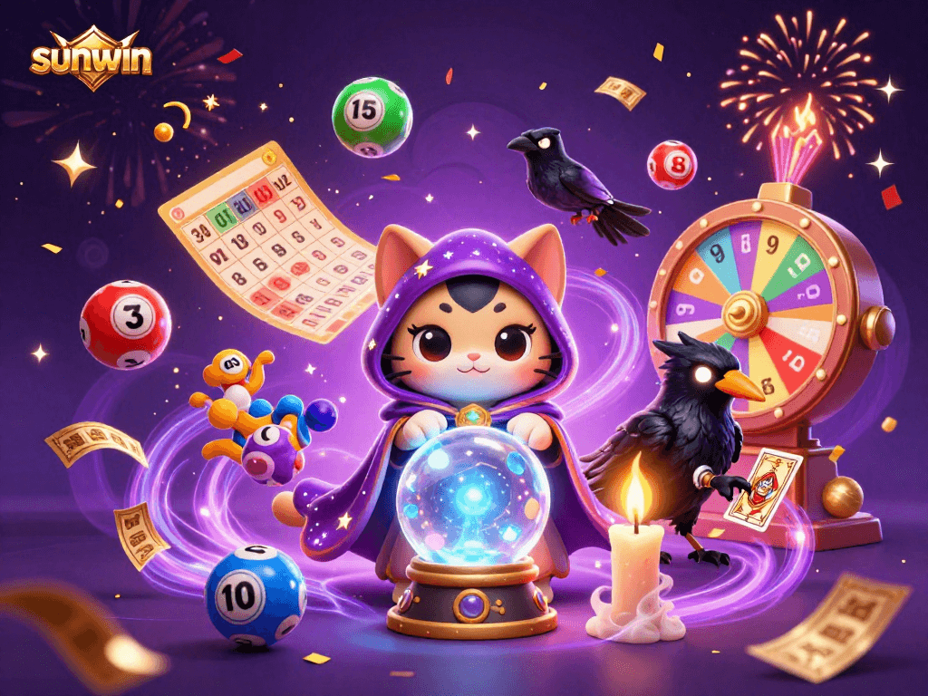 Engage in winning games with sunwin's vibrant casino illustration showcasing exciting lottery elements.