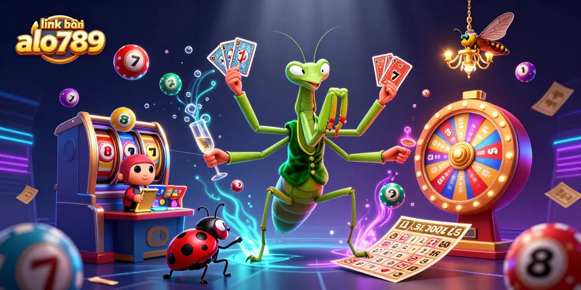 Engage in thrilling games with link vào alo789 while experiencing a vibrant casino scene showcasing a giant mantis card sharp and lively game elements.