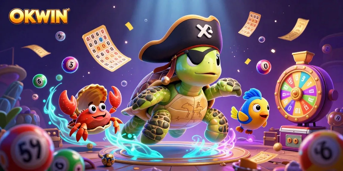 Experience top-tier gaming with OKWIN as vibrant lottery elements and a pirate scene ignite excitement.