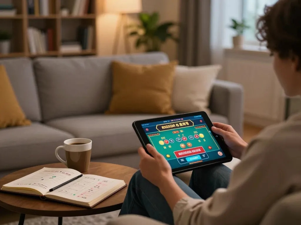 Engaging in live dealer game on tablet, 92slot brings online casino excitement home.