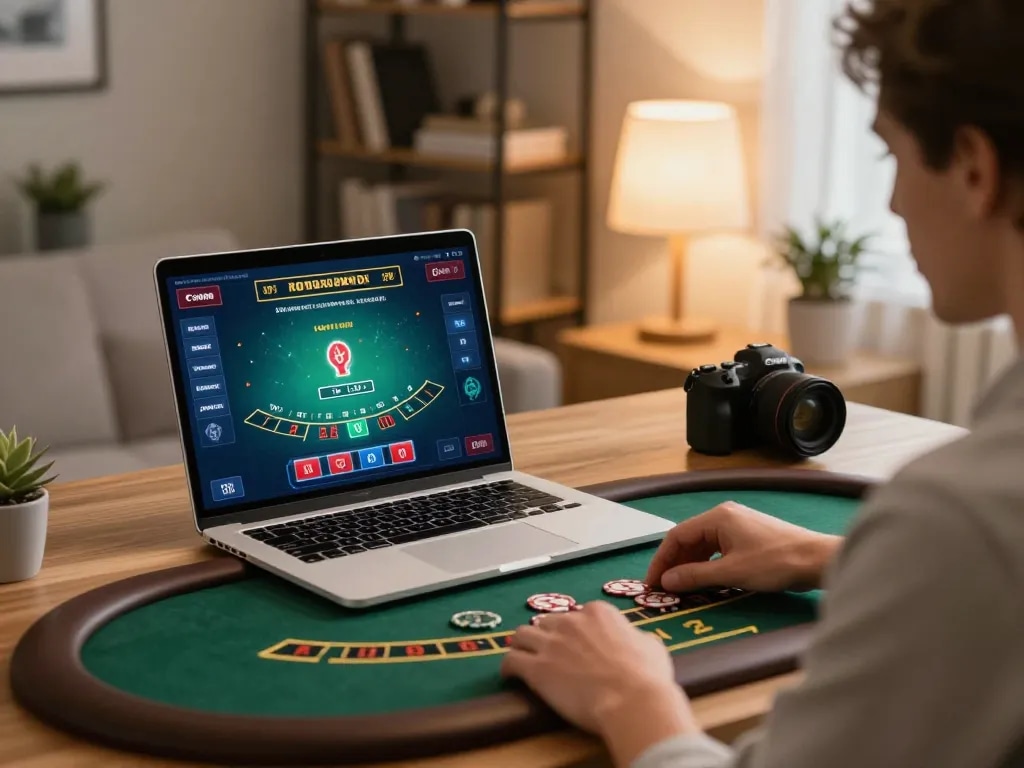 SX88 player strategically engaging in an online blackjack game from a cozy home office setting