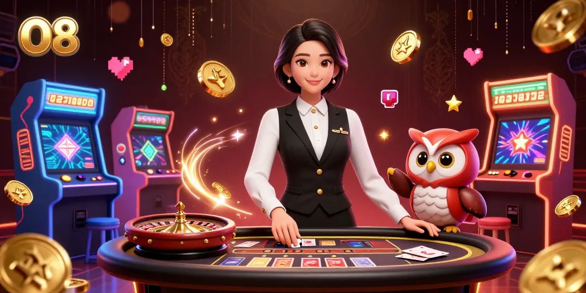 O8 offers thrilling casino experiences with a vibrant Asian dealer and an engaging owl assistant.