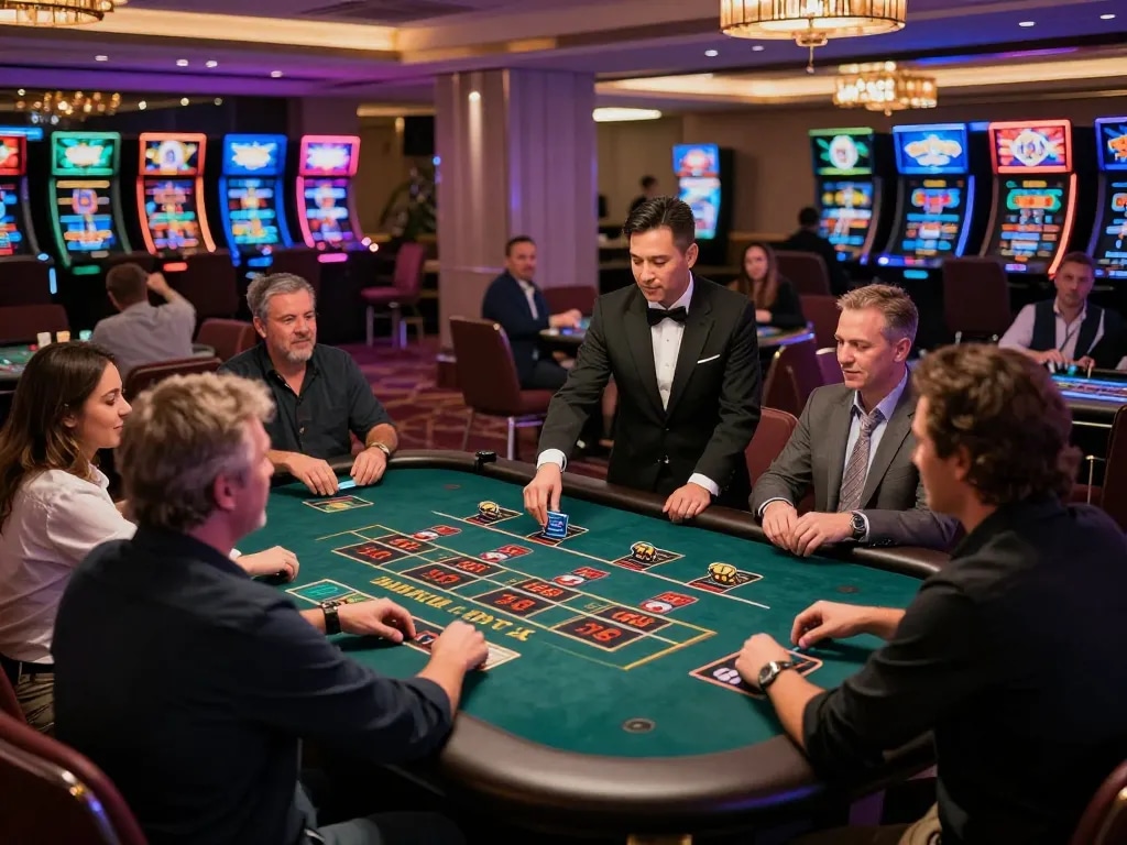 Players engage with the professional dealer at dh88's lively live casino table.