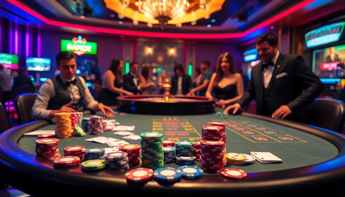 Experience thrilling gaming action at Go8 with professional poker and vibrant casino lights.