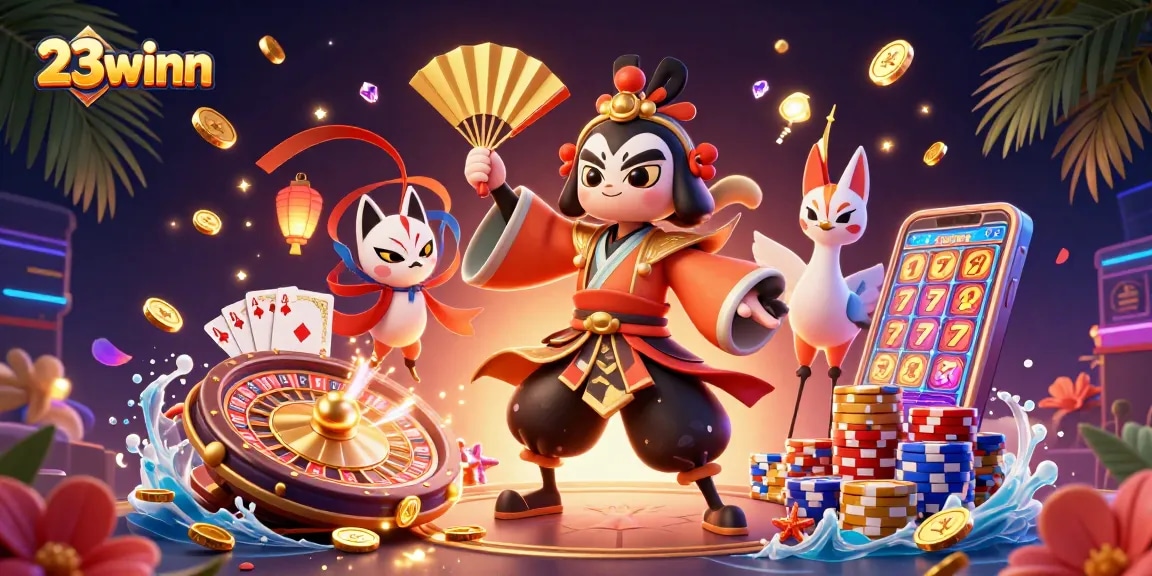 23winn players embrace the thrill of victory in a vibrant, 3D casino scene with dynamic gameplay elements.