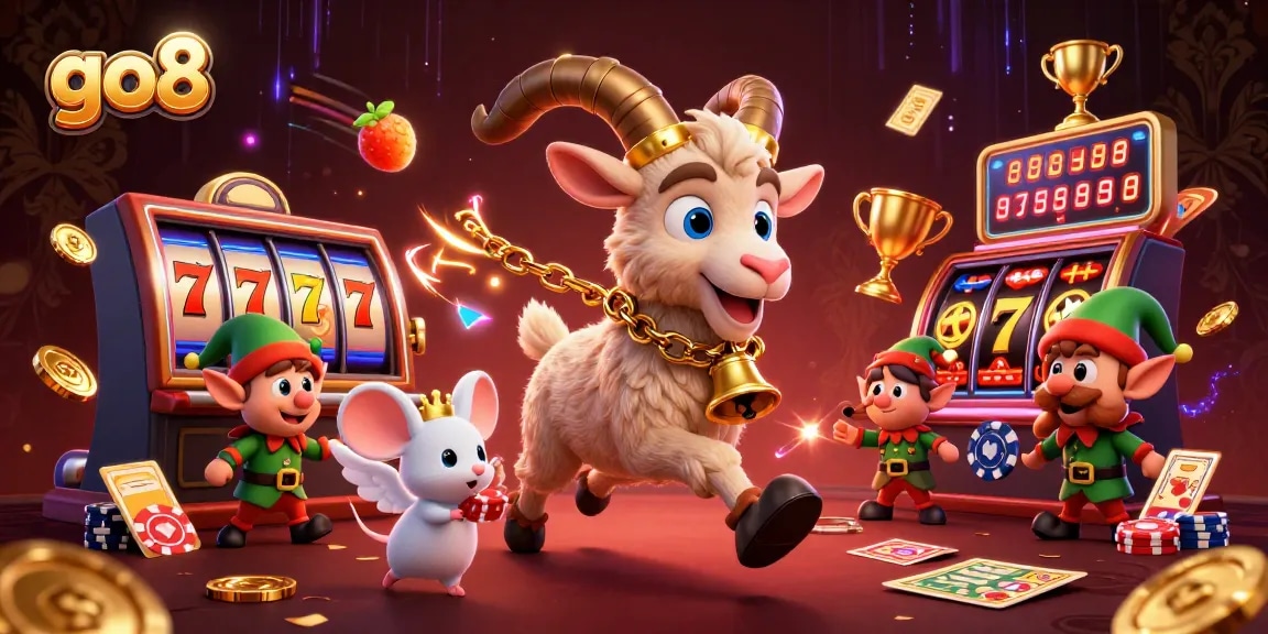 Experience winning thrills at go8 with a festive casino scene featuring Krampus and mischievous elves.