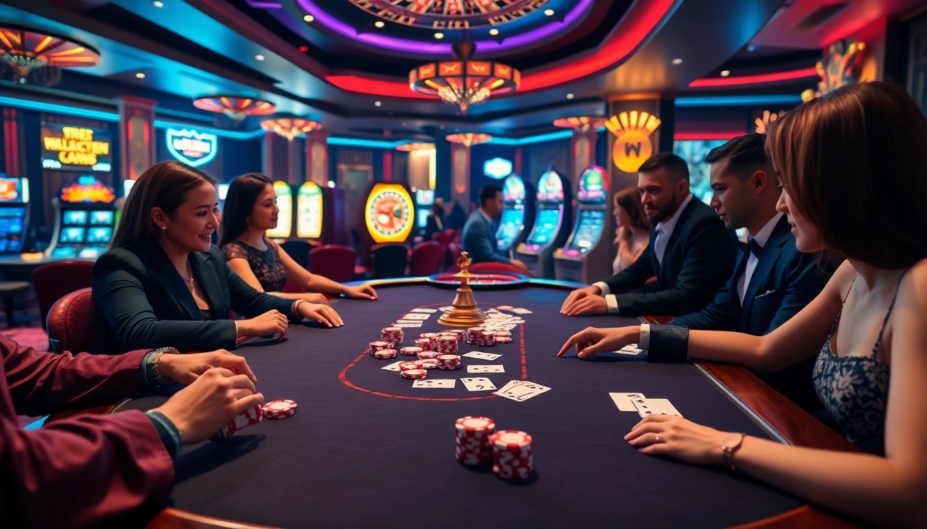 Experience the thrill of gambling with kuwin in a luxurious casino setting featuring poker and roulette.