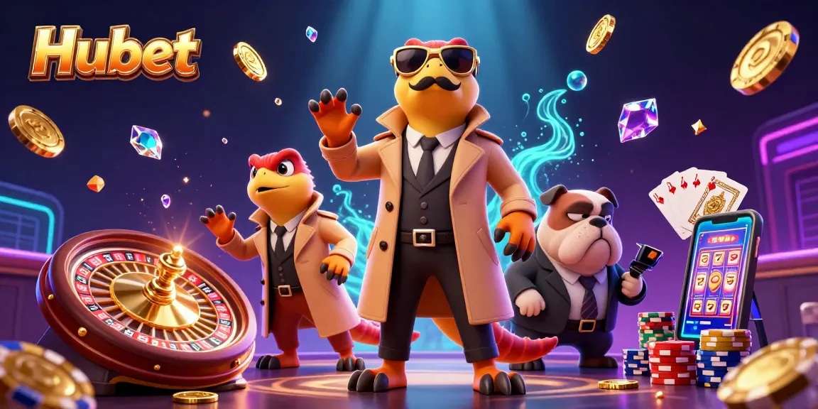 Hubet raptors in disguise enter VIP casino, amidst coins, poker chips, and a roulette wheel.