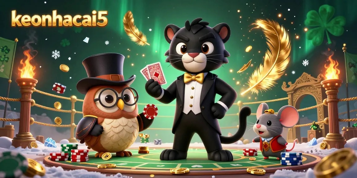 Experience thrilling poker action with keonhacai5 in a vibrant casino scene featuring dynamic characters.