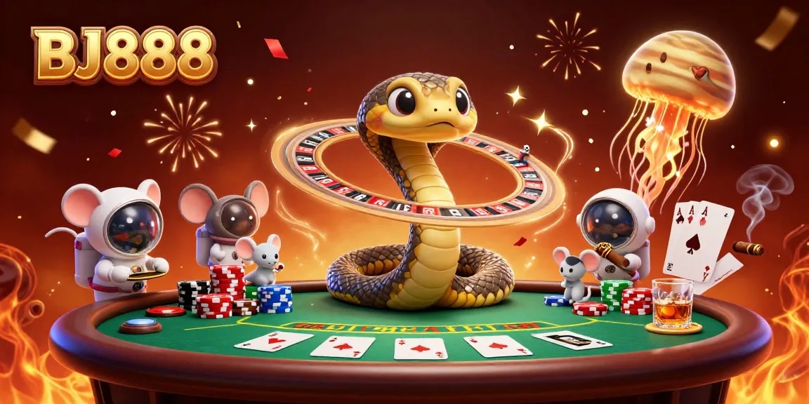 Experience the excitement of BJ888 with astronaut mice gambling on a cosmic roulette!