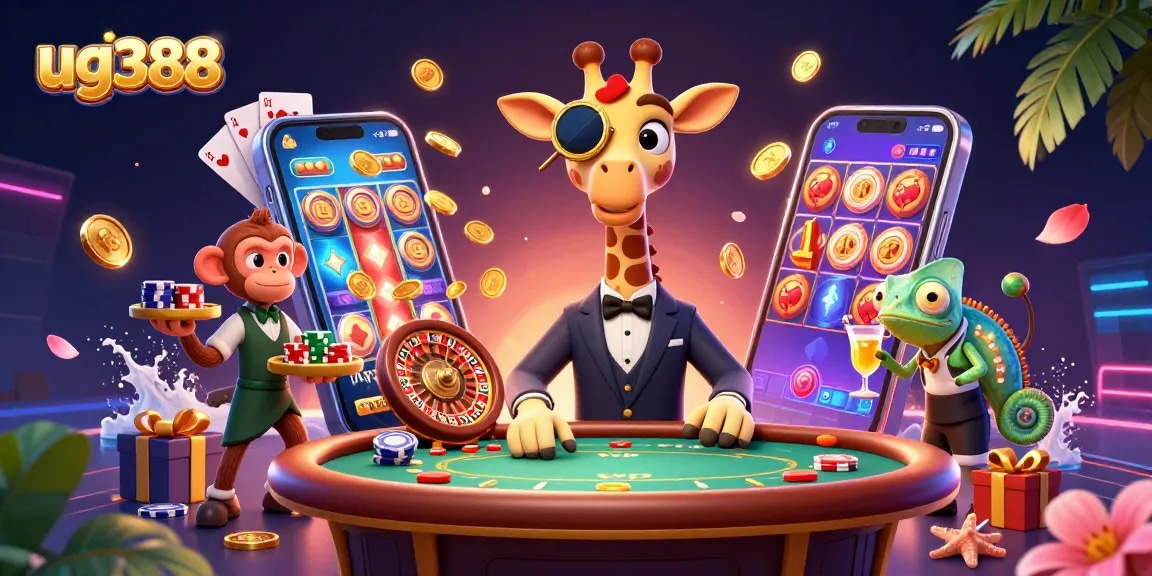 Engage with stunning gaming experiences at ug388, featuring a high-roller giraffe and vibrant casino elements.