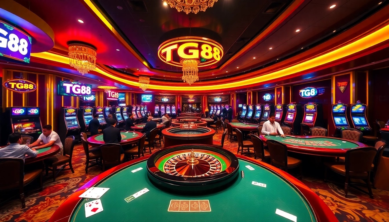 Players enjoying a thrilling game at the TG88 casino, showcasing vibrant casinos tables and engaging gameplay.