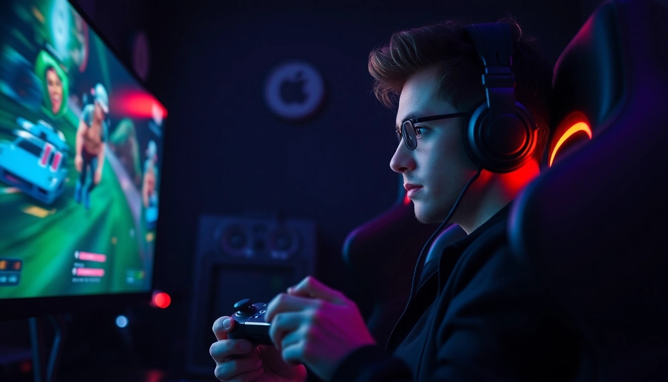Gamer with Xbox controller engaged in an intense gaming session.