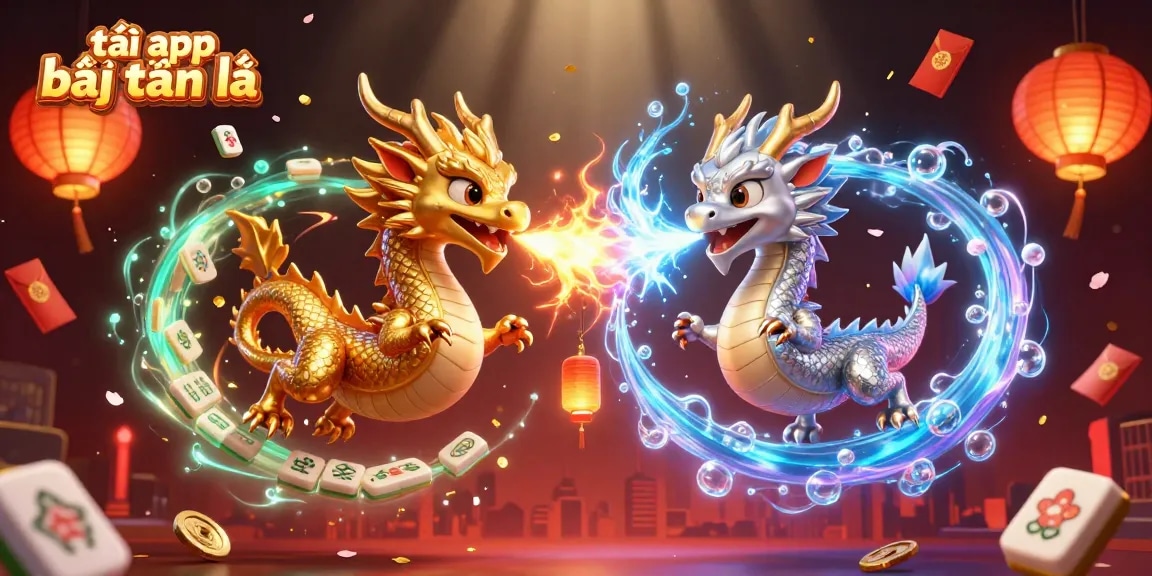 Experience the thrill of tải app bài tiến lên with vibrant 3D dragons and casino-themed elements in action.