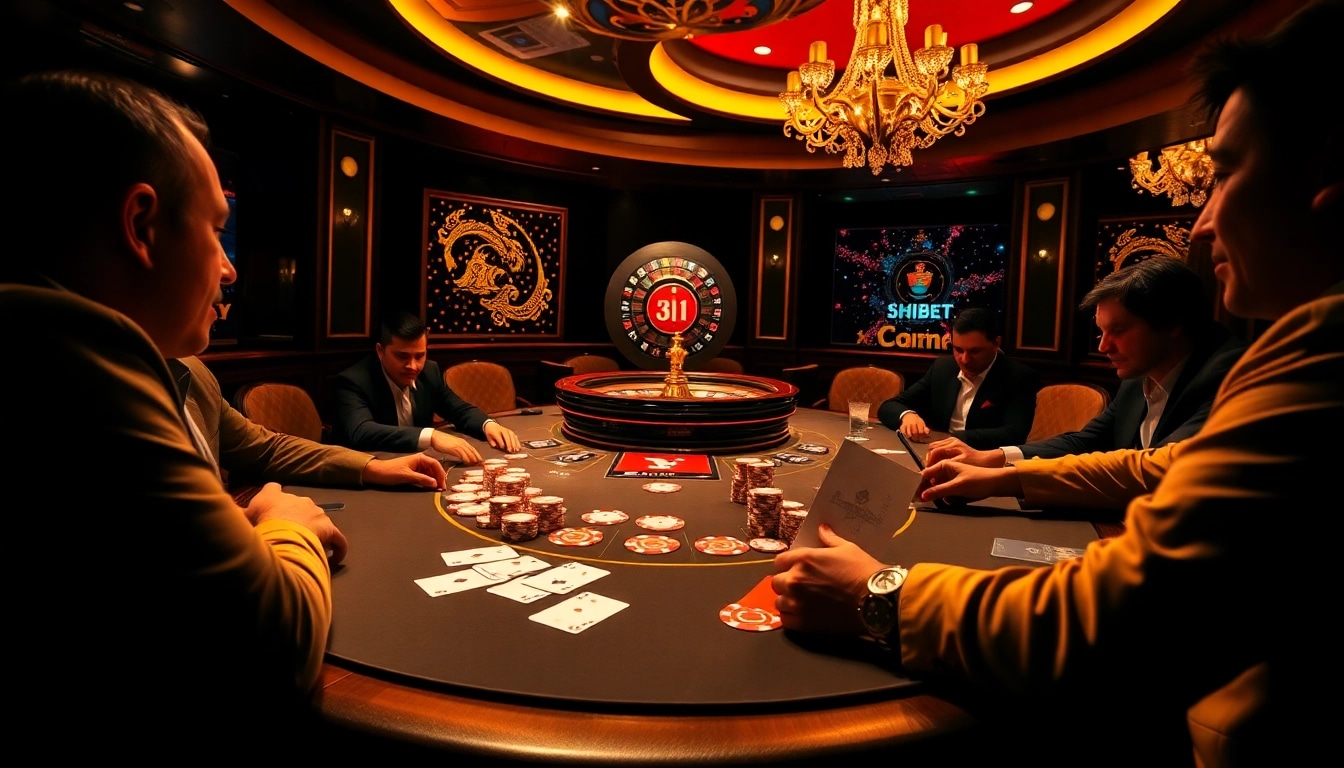 Experience the thrill of shbet at an elegant casino with poker tables and roulette wheels.