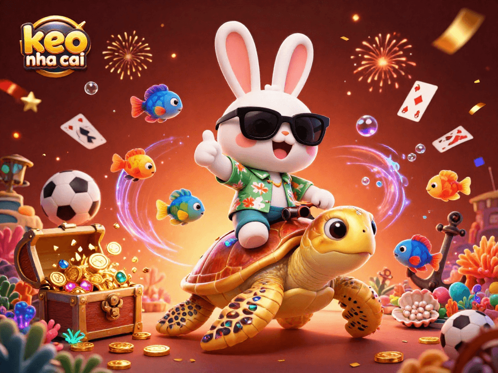 Engage with keo nha cai in this vibrant 3D scene featuring sports betting elements and cheerful characters.