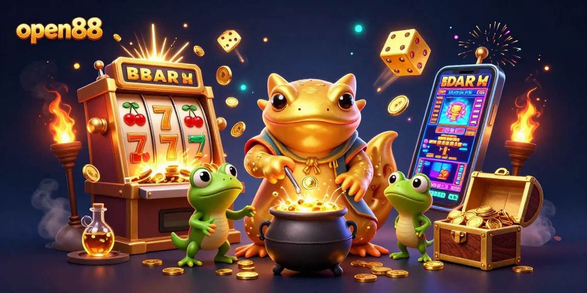 Witness open88's enchanting world of gaming with a golden salamander alchemist and dynamic casino elements.