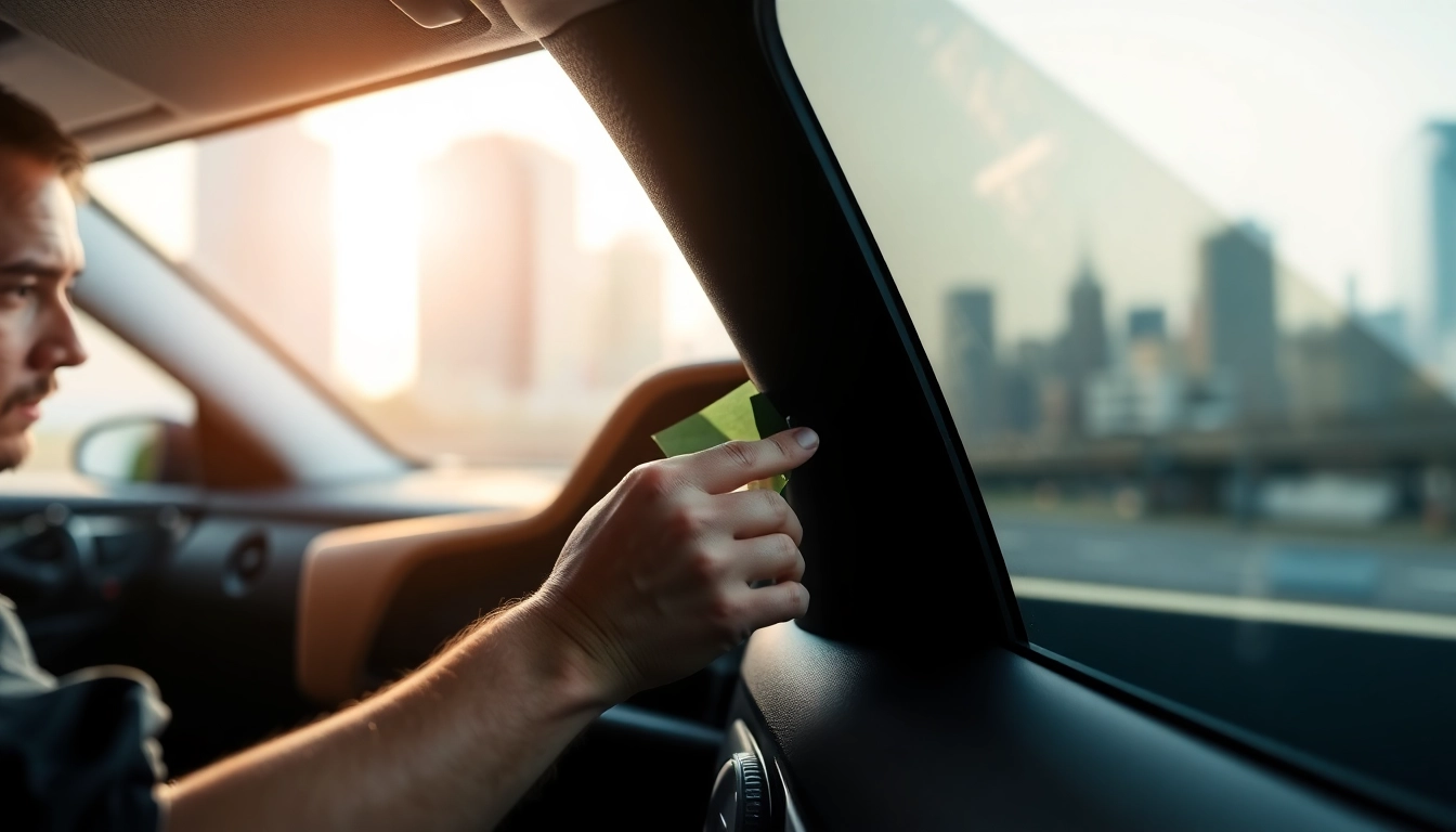 Apply best window tint Chattanooga TN film to a vehicle's window with expert precision.