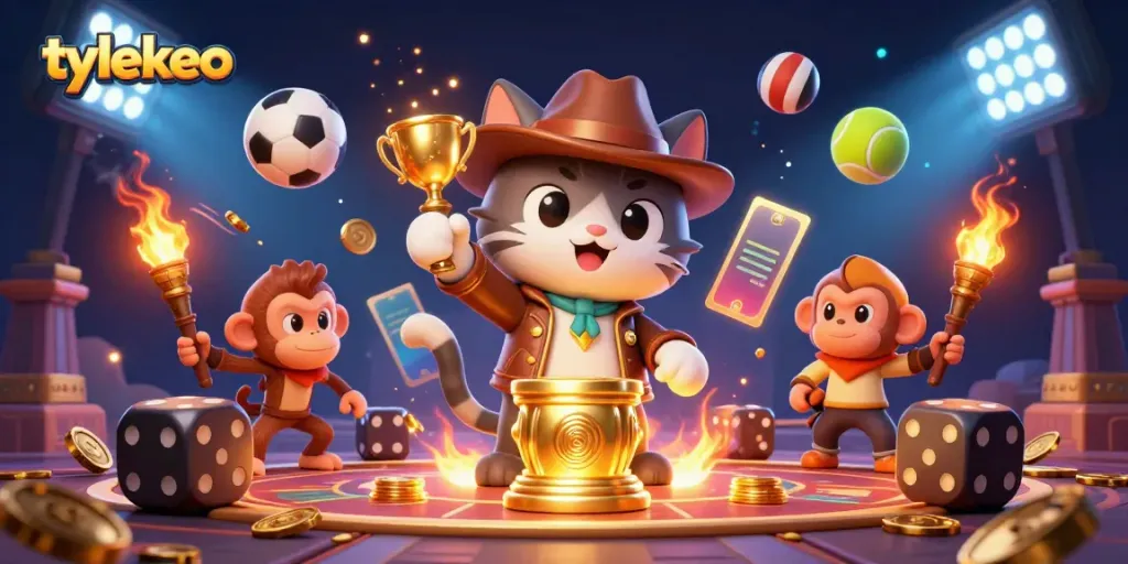 Engage with tylekeo's thrilling sports betting scene featuring an explorer cat discovering treasures.
