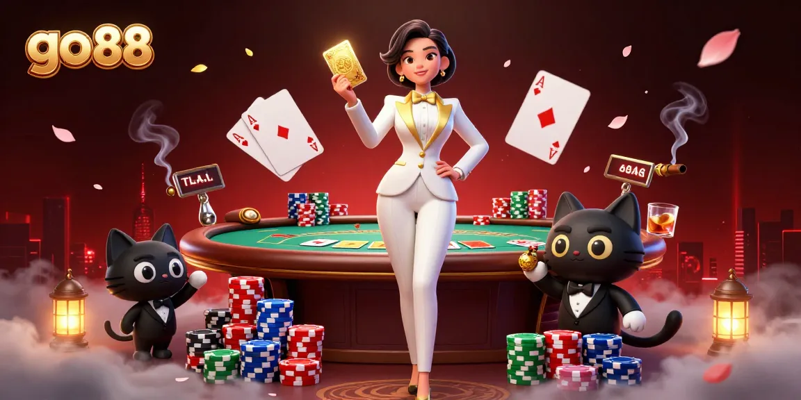 Experience thrilling gameplay at go 88 while enjoying a vibrant poker scene with stacks of chips and a glamorous dealer.