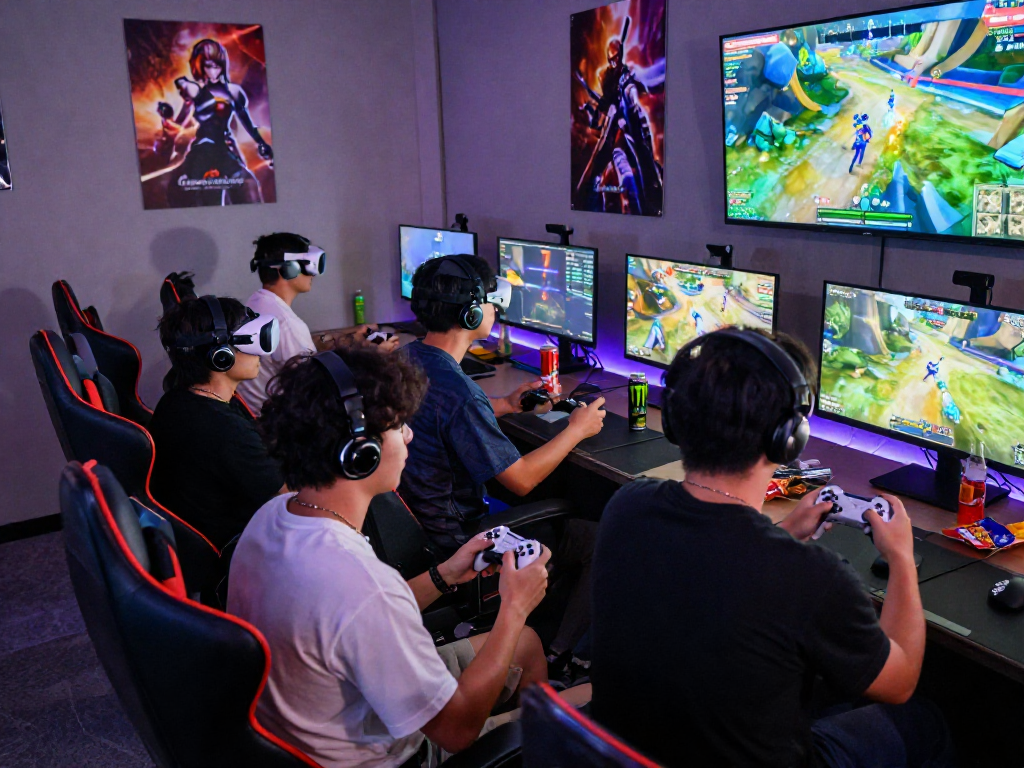Engaged gamers using rokok88 link login for an immersive gaming experience in a vibrant setting.