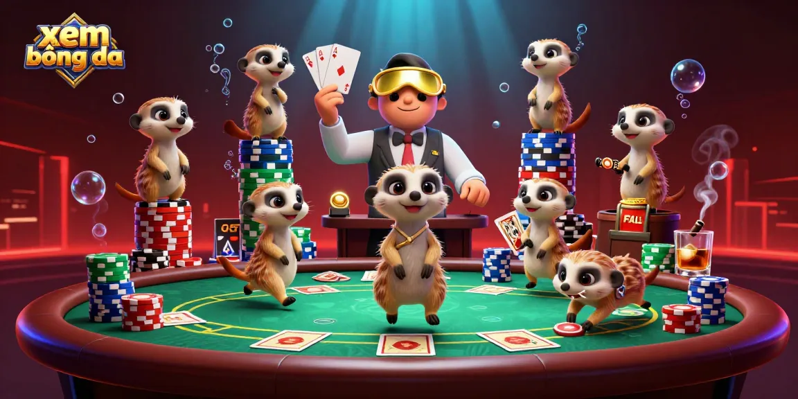 Engage with xem bóng đá through dynamic casino-themed meerkat illustration showcasing a lively gaming scene.