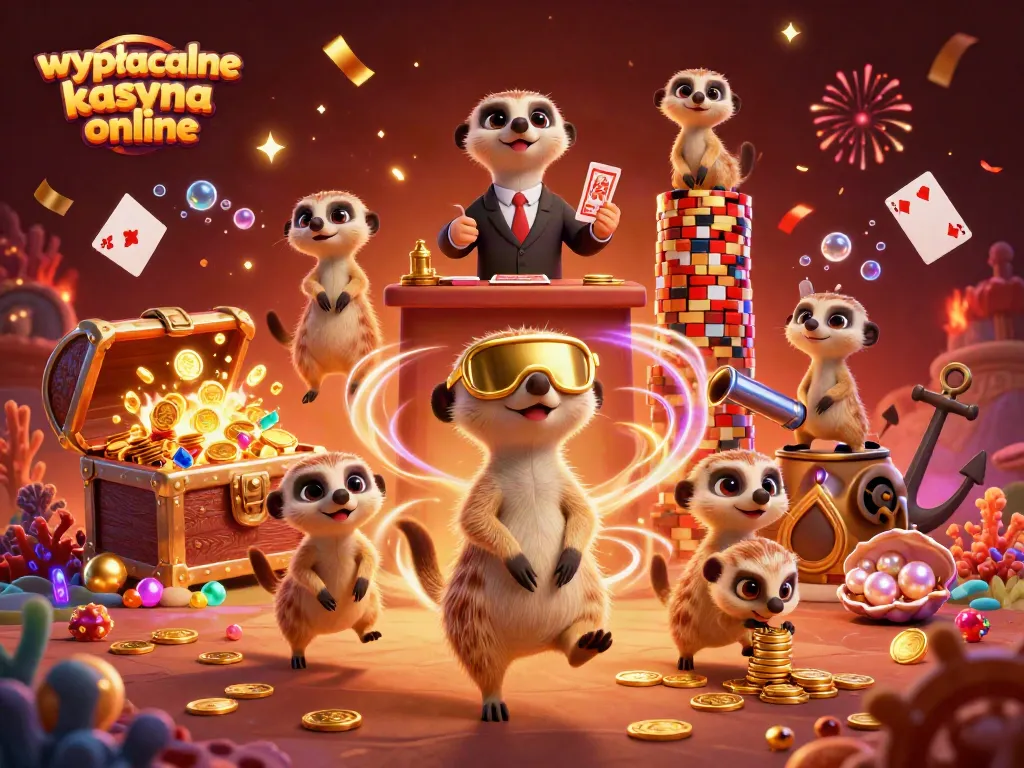 Experience the vibrant world of wypłacalne kasyna online with playful meerkats in a lively casino scene.