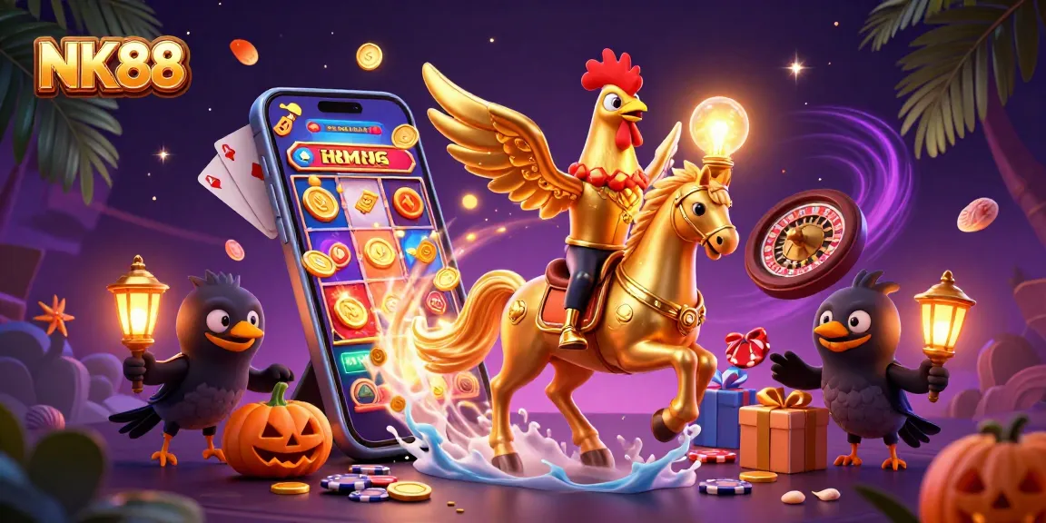 Experience thrilling gameplay at NK88 with a vibrant scene featuring slots and games in a dynamic casino.