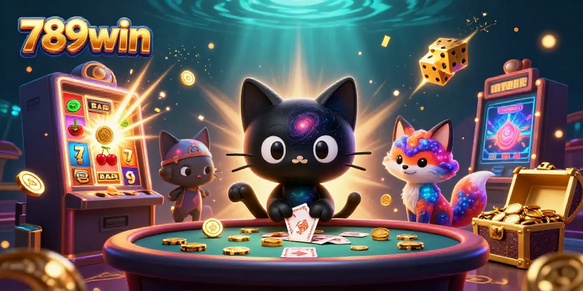 Engage with 789win at a cosmic casino table featuring a black hole cat and colorful fox!