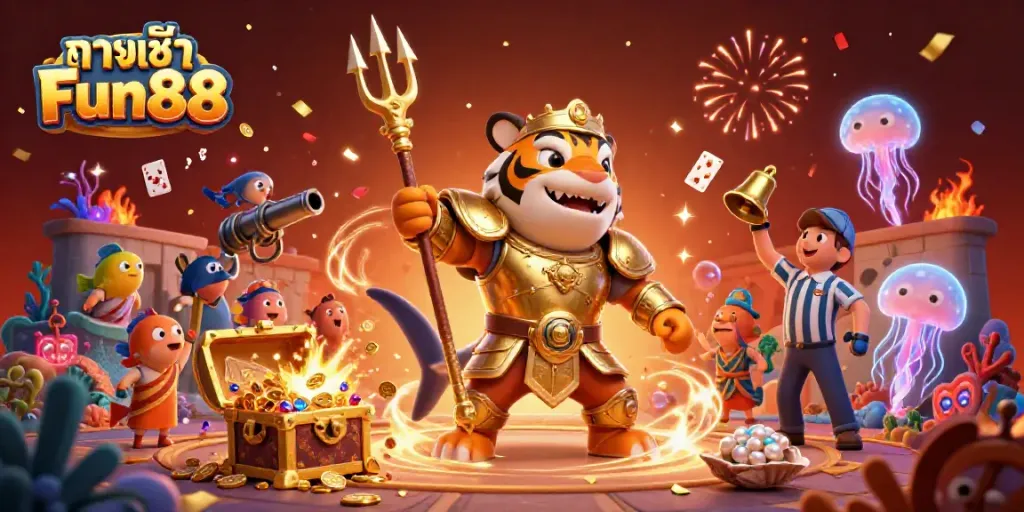 Engage with the Fun88 experience as a cartoon tiger shark competes in an underwater colosseum.