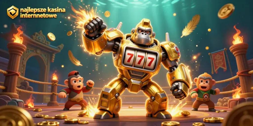 Engage with najlepsze kasyna internetowe in this dynamic 3D casino illustration showcasing golden elements and action.