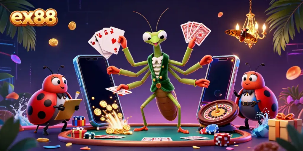 Experience thrilling gameplay at ex88 with an enchanting casino scene showcasing unique characters and vibrant game elements.
