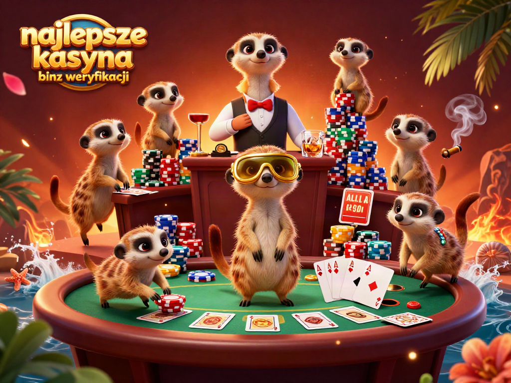 Experience the excitement of najlepsze kasyna bez weryfikacji with meerkats running a vibrant casino scene.