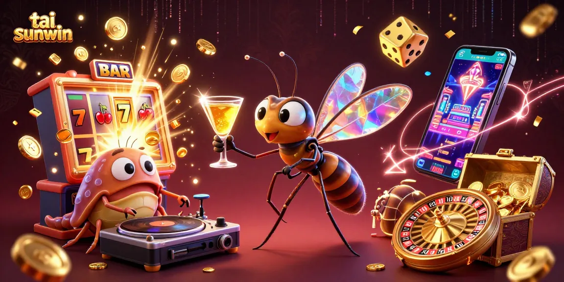 Experience the thrill of tai sunwin with a vibrant 3D illustration showing casino action and excitement.
