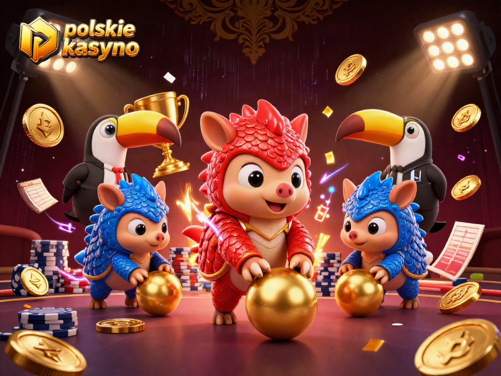 Engage with polskie kasyno bitcoin as rival pangolins battle amidst vibrant casino elements and blockchain themes.