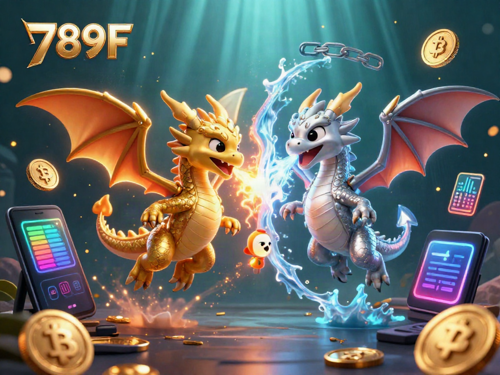Experience thrilling action with 789F's engaging casino atmosphere featuring golden and silver dragons.