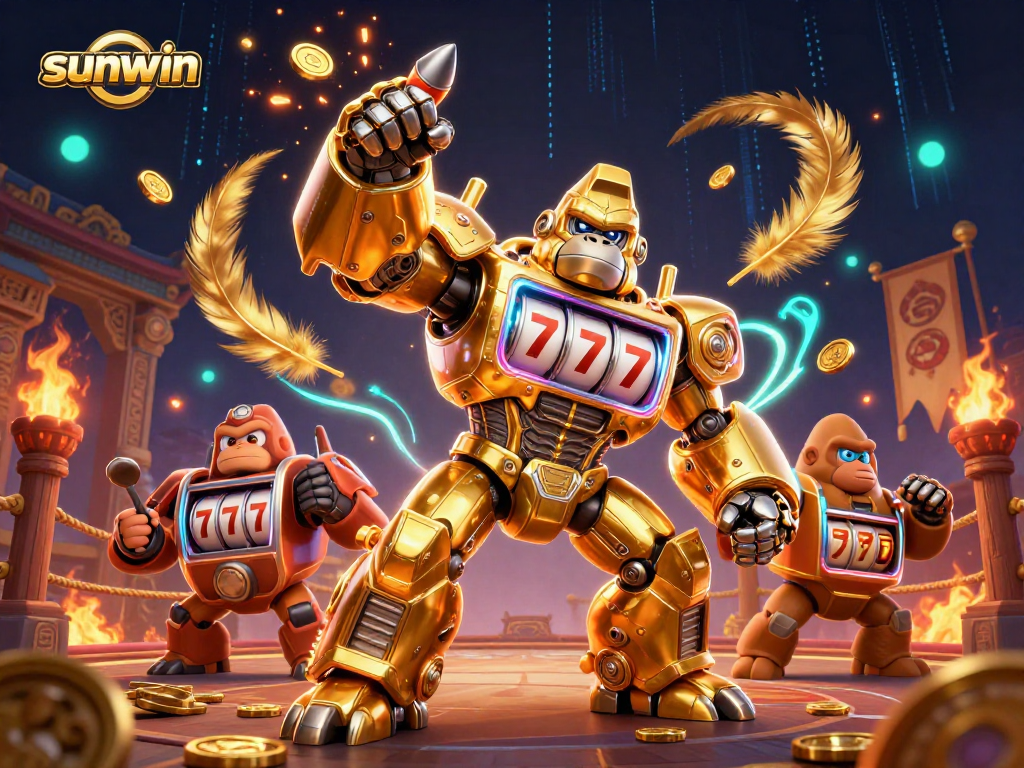 Engage with sunwin and thrill of the casino world through a vibrant, dynamic 3D mech illustration.