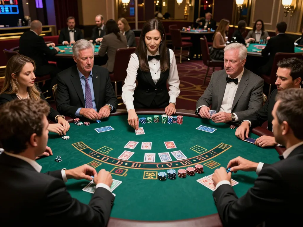 Engaging blackjack gameplay at a lavish casino showcasing 79KING strategy and excitement