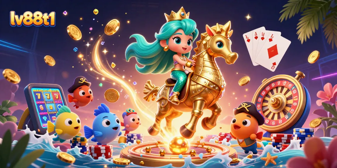Spin the reels with lv88t1 while enjoying vibrant 3D illustrations of a mermaid and casino elements.