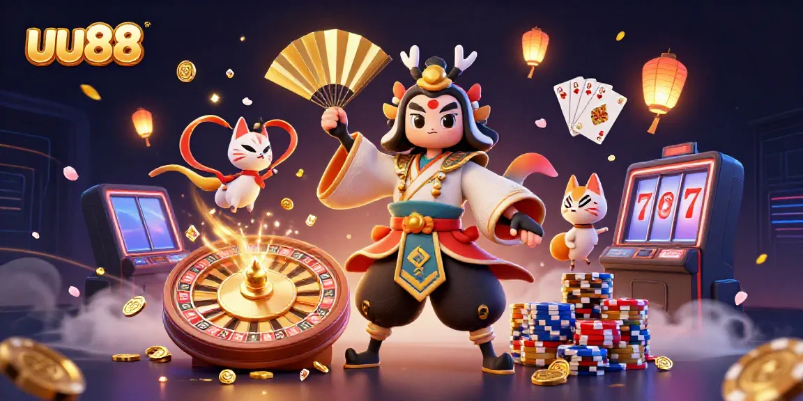 Engage with the thrilling uu88 online gaming world in a vibrant and dynamic 3D illustration.