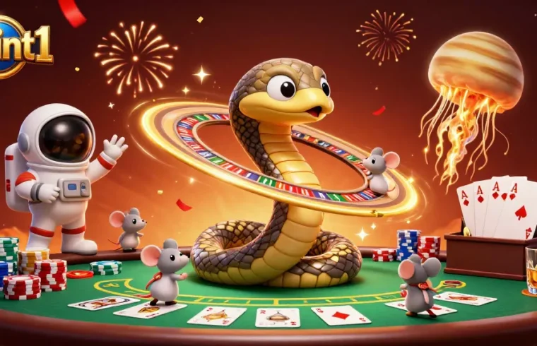 Bet on llwint1 with tiny mice and a cosmic dealer, set in a stunning casino scene.