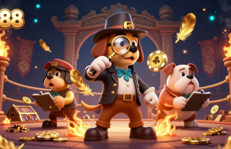 Join the excitement at ex88 by exploring golden poker chips and clues in this thrilling casino scene.