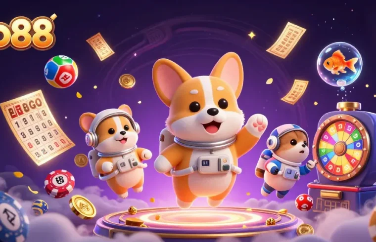 Join the fun at ao88, where the 3D dog and hamster guide players through a vibrant casino.