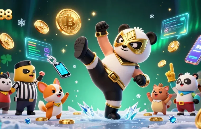 Engage in thrilling gameplay at hm88 featuring a panda wrestler and cryptocurrency elements.
