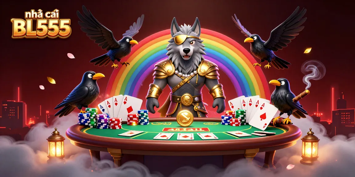 Experience the vibrant energy of nhà cái BL555 with a high-stakes poker scene surrounded by mythical elements.