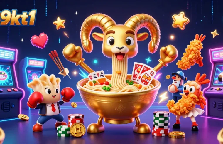 Experience thrilling gameplay with 789kt1 featuring a giant ramen bowl dealer and casino-themed elements.