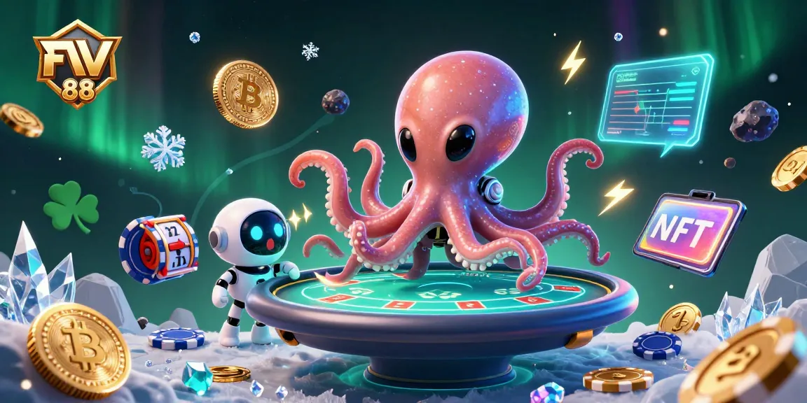 Experience the excitement of FV 88 with a thrilling poker scene featuring a unique alien octopus character.