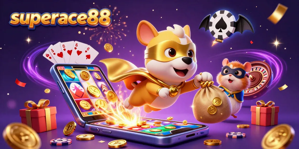 Join the superhero dog and hamster in the exciting superace88 casino adventure featuring thrilling games.