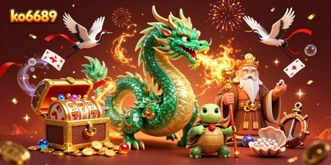 Experience the vibrant gaming world of ko6689 with a dynamic 3D illustration showcasing thrilling casino features.