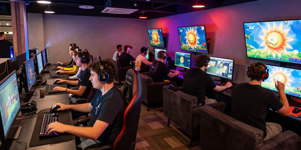 Sun win gaming event scene with enthusiastic players and vibrant atmosphere in a modern lounge setting.